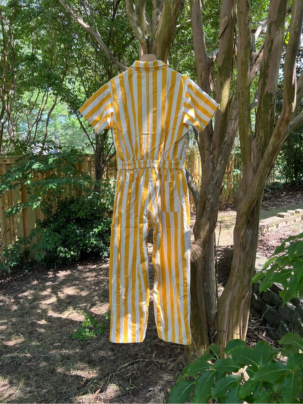 Big Bud Press Golden Yellow Stripe Short Sleeve Jumpsuit Size L - Picture 4 of 9